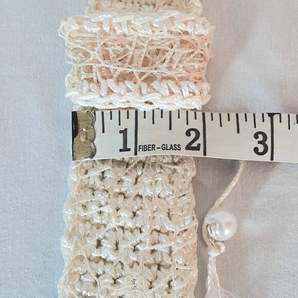 Boho Hancrafted Crochet Cream Belt XL Waist Statement Buckle Beige Net Covering - Picture 10 of 10